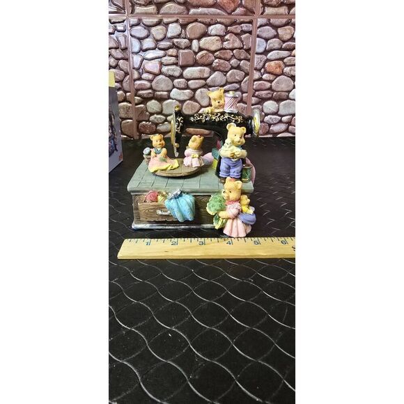 Bears Sewing Machine Music Box Sankyo Animated Turntable Resin - Picture 6 of 7